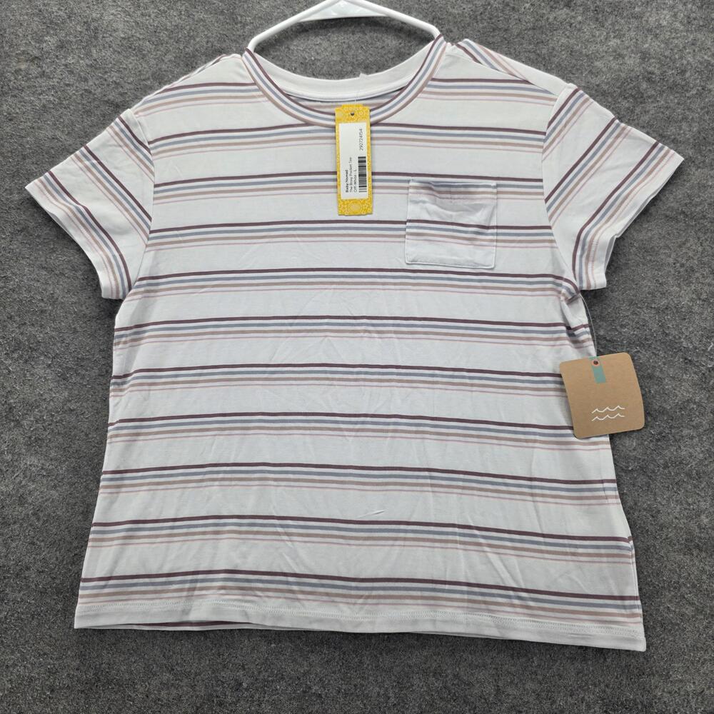 Bixby Nomad Shirt Womens Large Off White Striped Boxy Pocket Tee Stitch Fix
